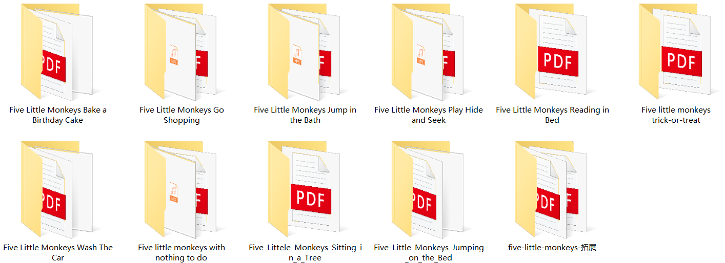 英文绘本5只小猴子five little monkeys系列10个故事绘本高清扫描PDF电子版+MP3音频【精编完整版】-热文榜资源